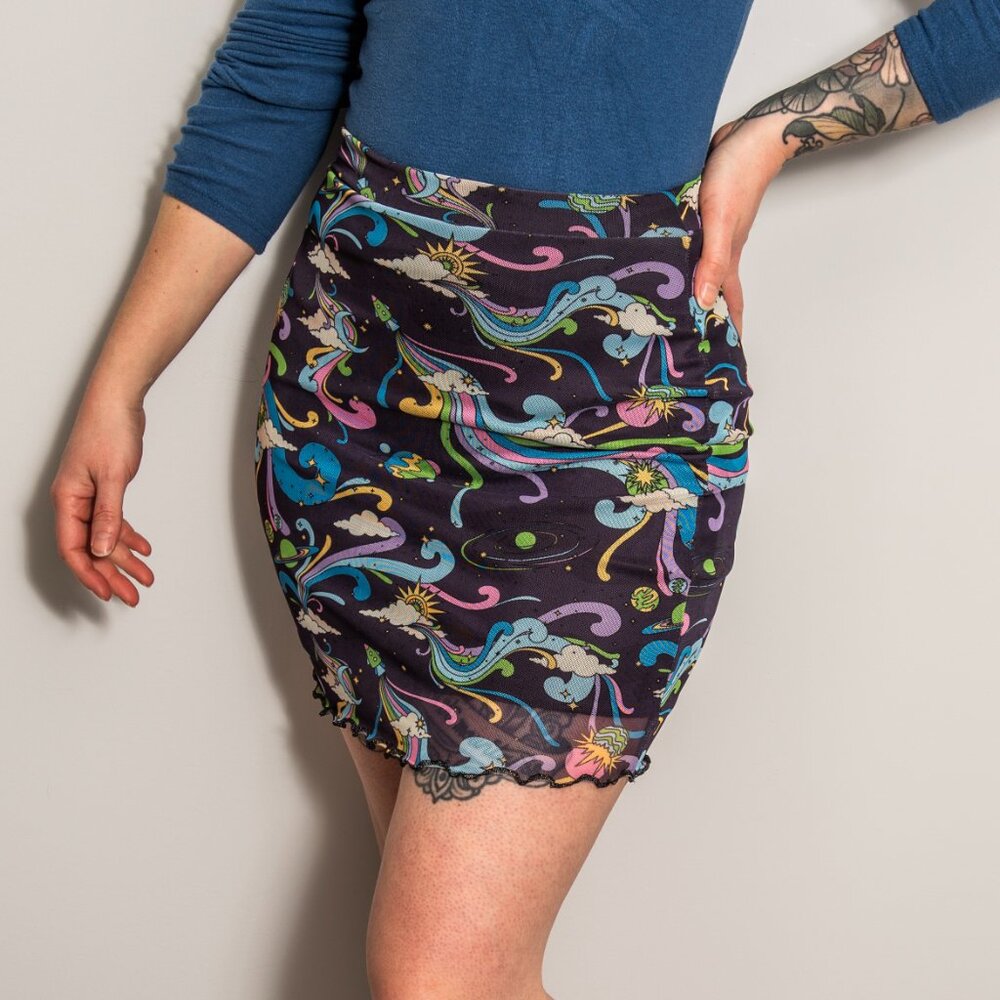 Psychedelic Mesh Printed Mini Bodycon Skirt
